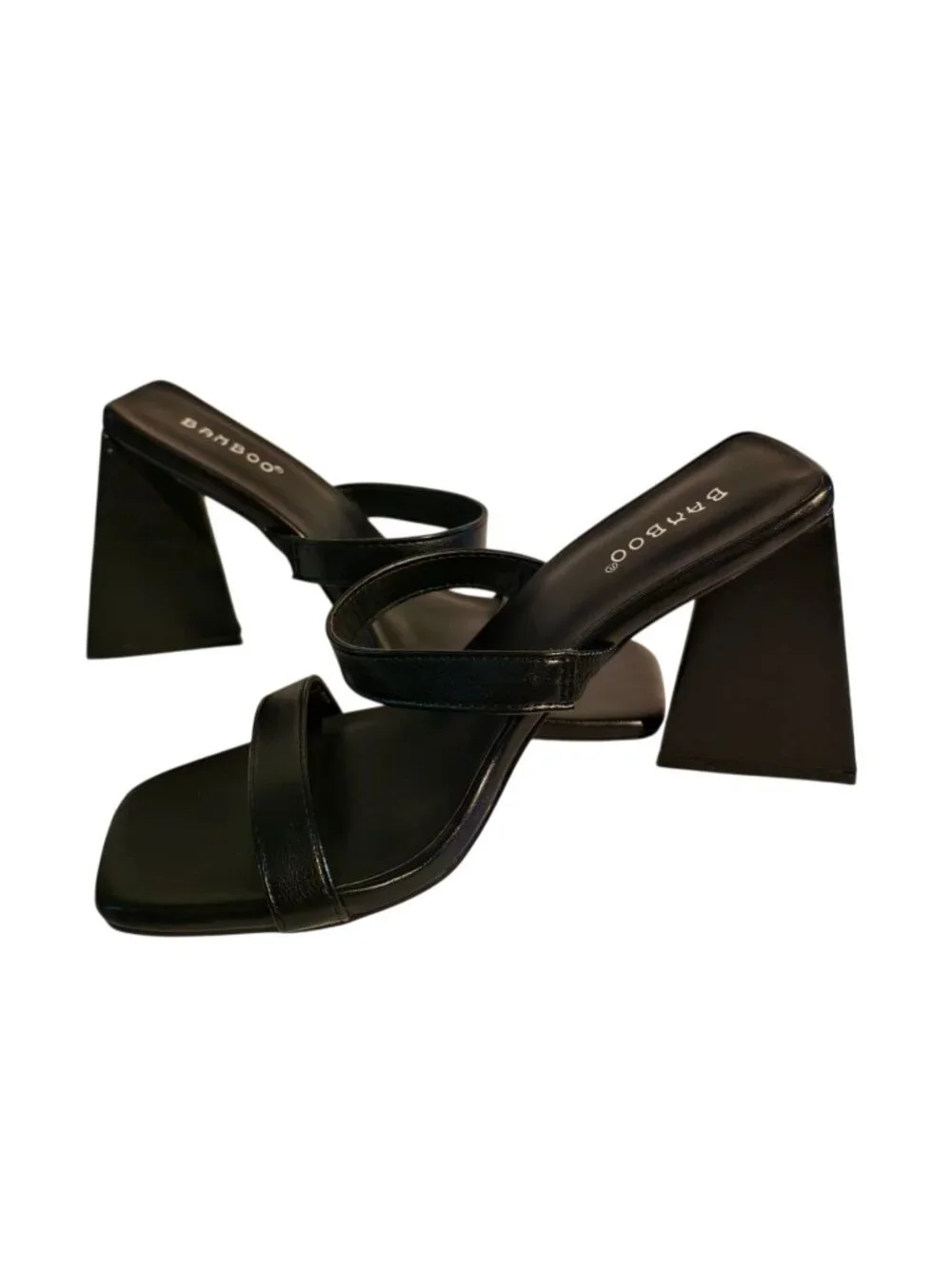Bamboo Womens 8.5 Heel Sandals Black Modern Square-Toe High Triangle Block Heel